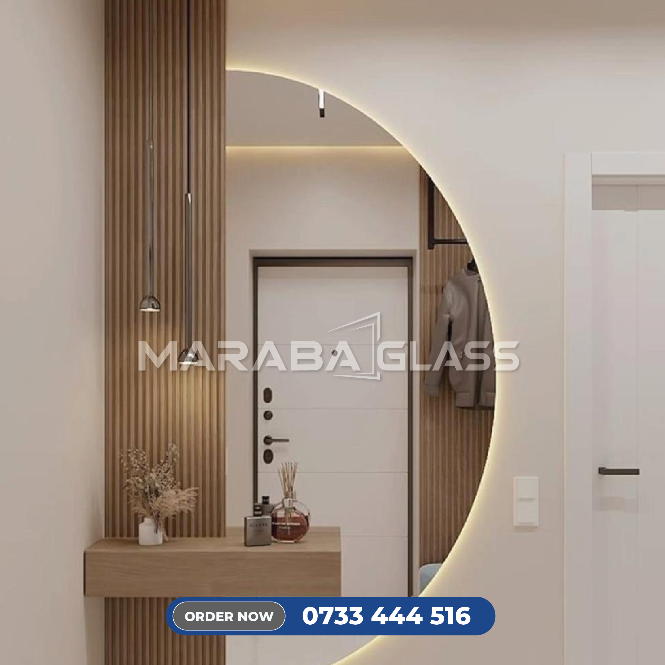 Custom decorative wall mirror installed in a modern home in Kenya.