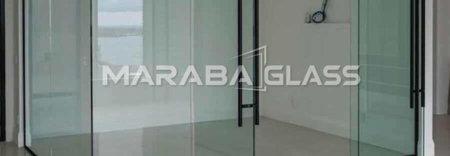 Clear glass office partition installation