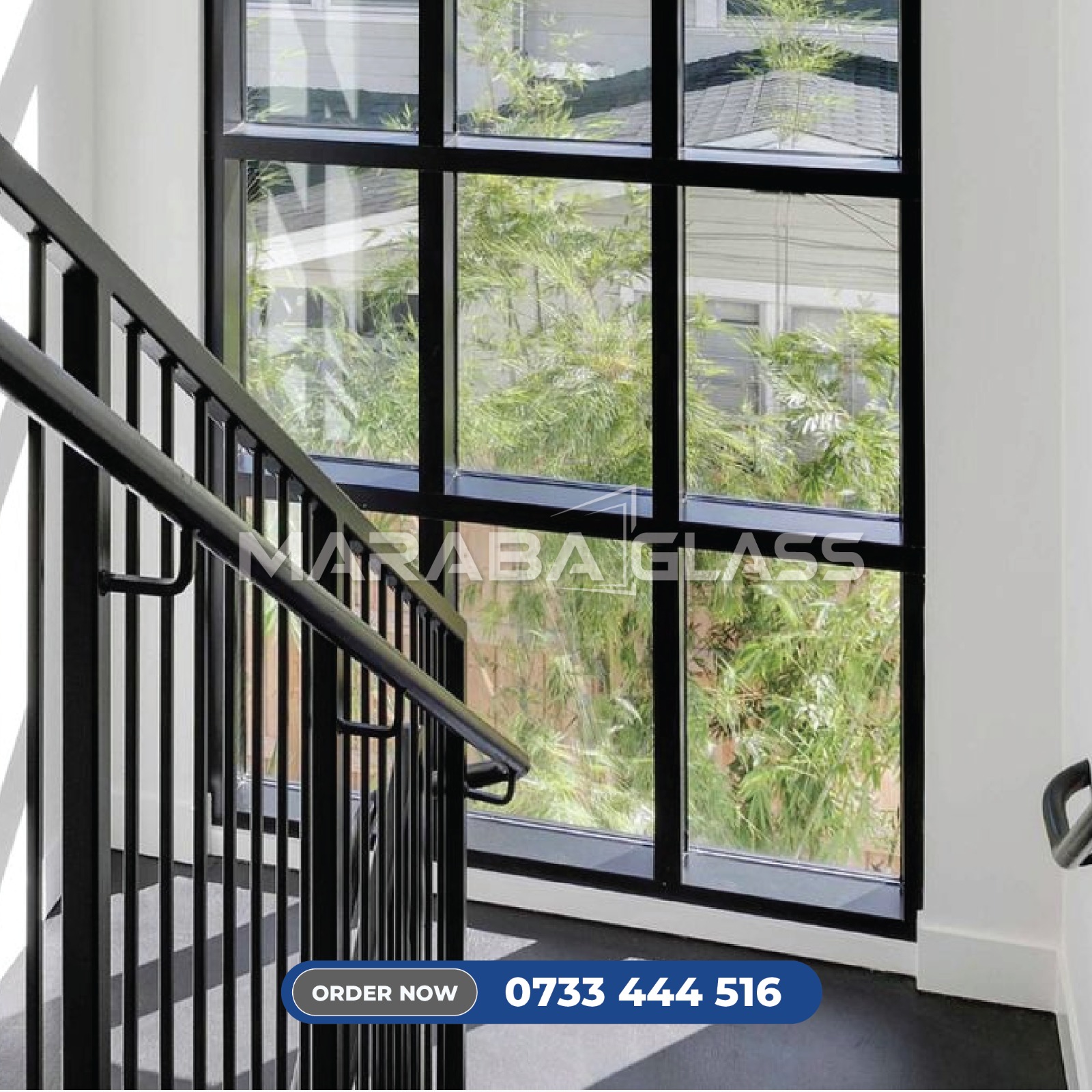 Fixed aluminium windows with tempered glass