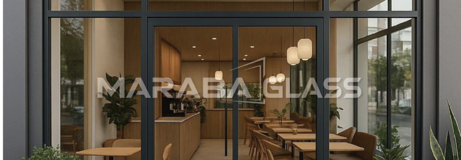 Modern frameless glass shopfront installed by Maraba Glass & Aluminum Systems Ltd in Kenya.